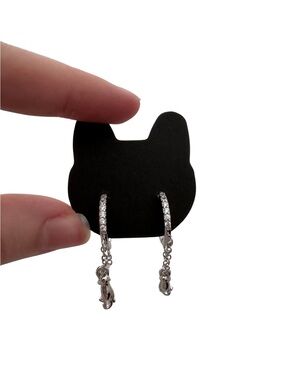 Sterling Silver Cat Charm Hoop Earrings